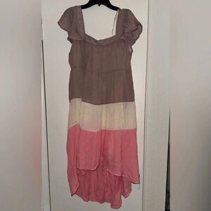 UMGEE NAP MAXI DRESS PINK WHITE LAYERED STRIPE SIZE MEDIUM